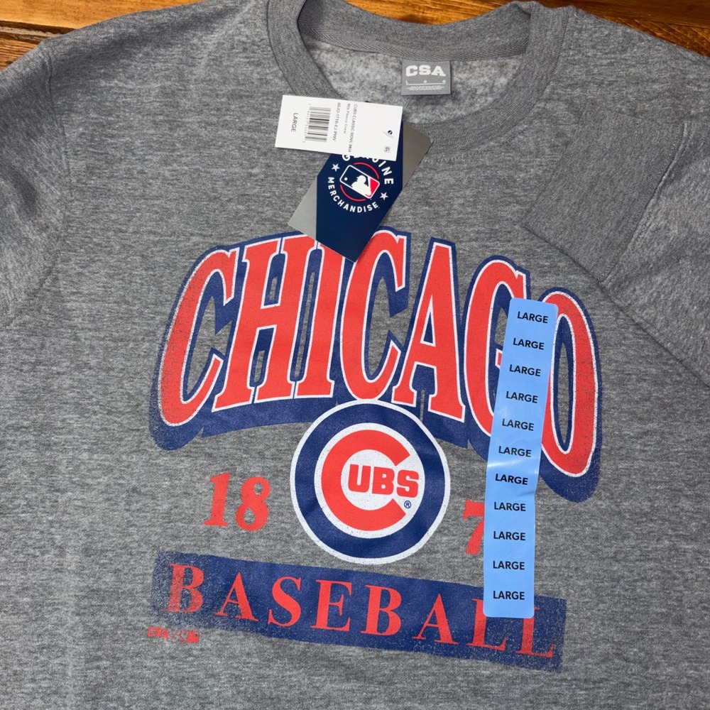 CSA Chicago Cubs Fleece Crewneck Mens Large Gray MLB Baseball Sweatshirt NEW